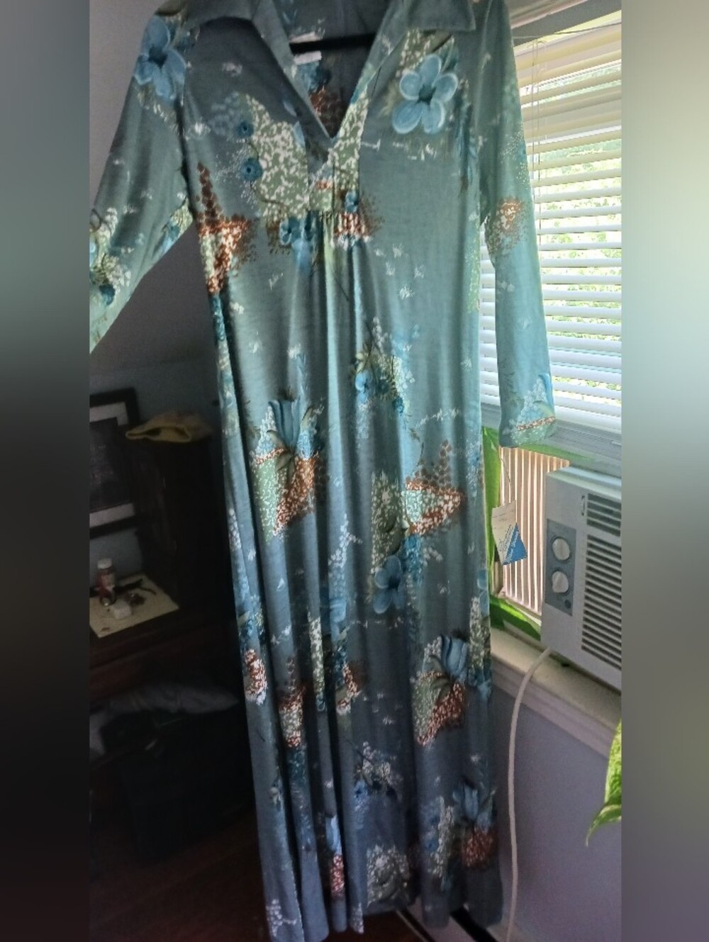 Vintage Deadstock Blue Floral Maxi Dress